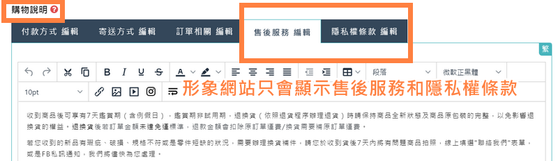 網路商店 形象網站前台顯示說明