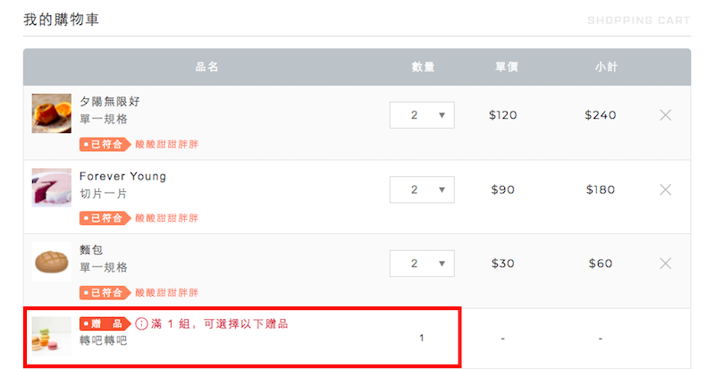 活動不累計的情況下：滿1組以上，不論幾組都僅送一件贈品