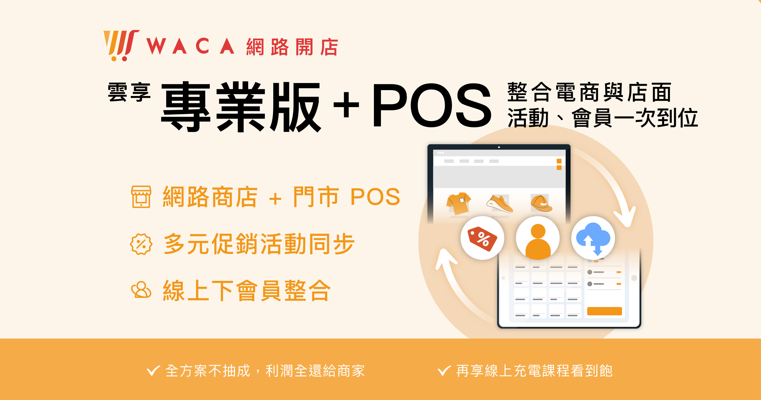 2023台灣雲市集方案，WACA POS系統幫你成功打造 OMO 事業。